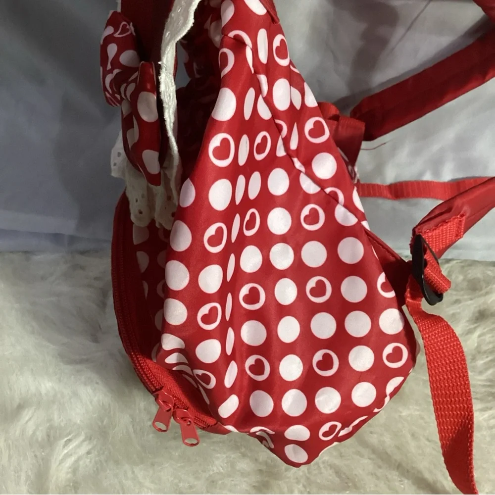 Disney Parks Minnie Mouse Red White Dots Poly Backpack Lace Elastic Cuteness